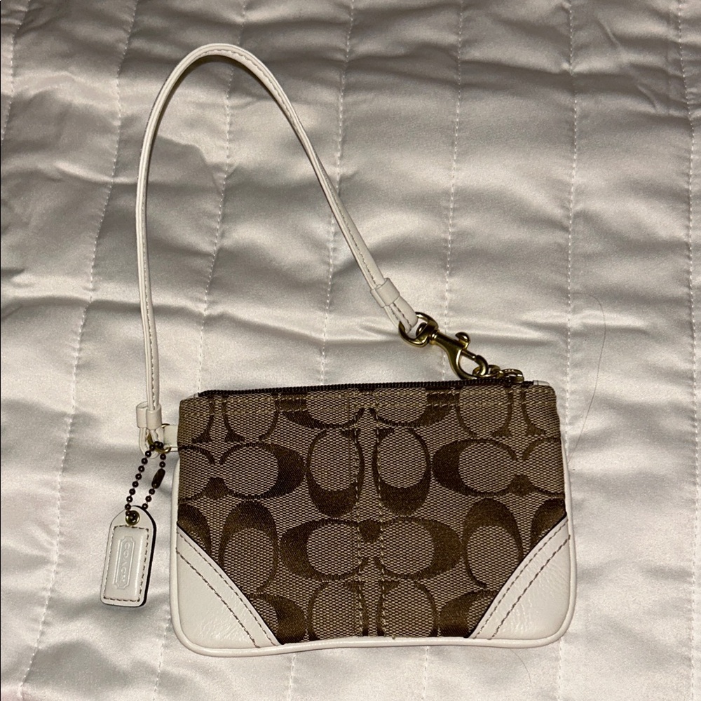 Coach Brown and White Signature Wristlet